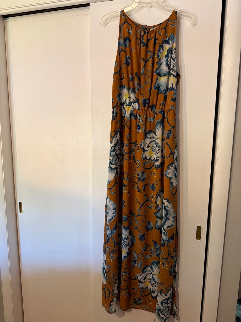 H&M Mustard Floral Maxi Dress with Blue and White Accents